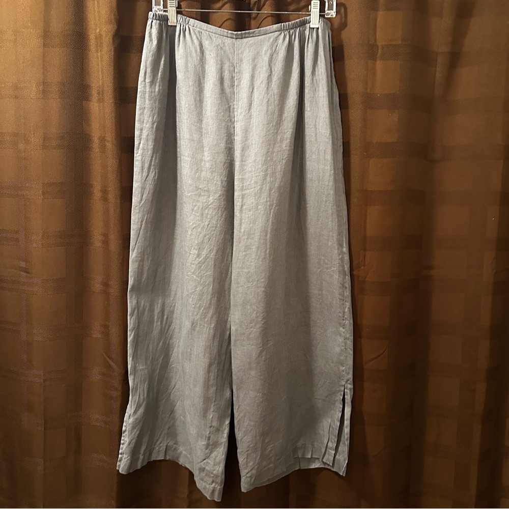Caroline Rose wide leg linen grey pants size Large